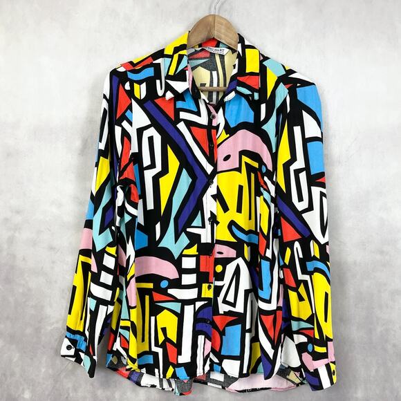 VTG Big Dart‎ Womens Top Size US 10 Geometric Pop Art 90s Retro Maximalist Rayon - Picture 1 of 11